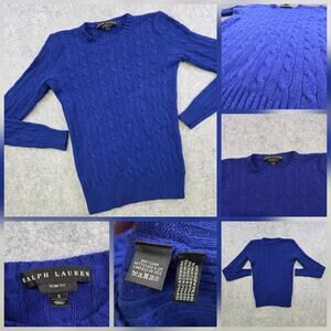 Ralph‎ Lauren Black Label Sweater Womens Small Blue 100% Cashmere Cable Knit